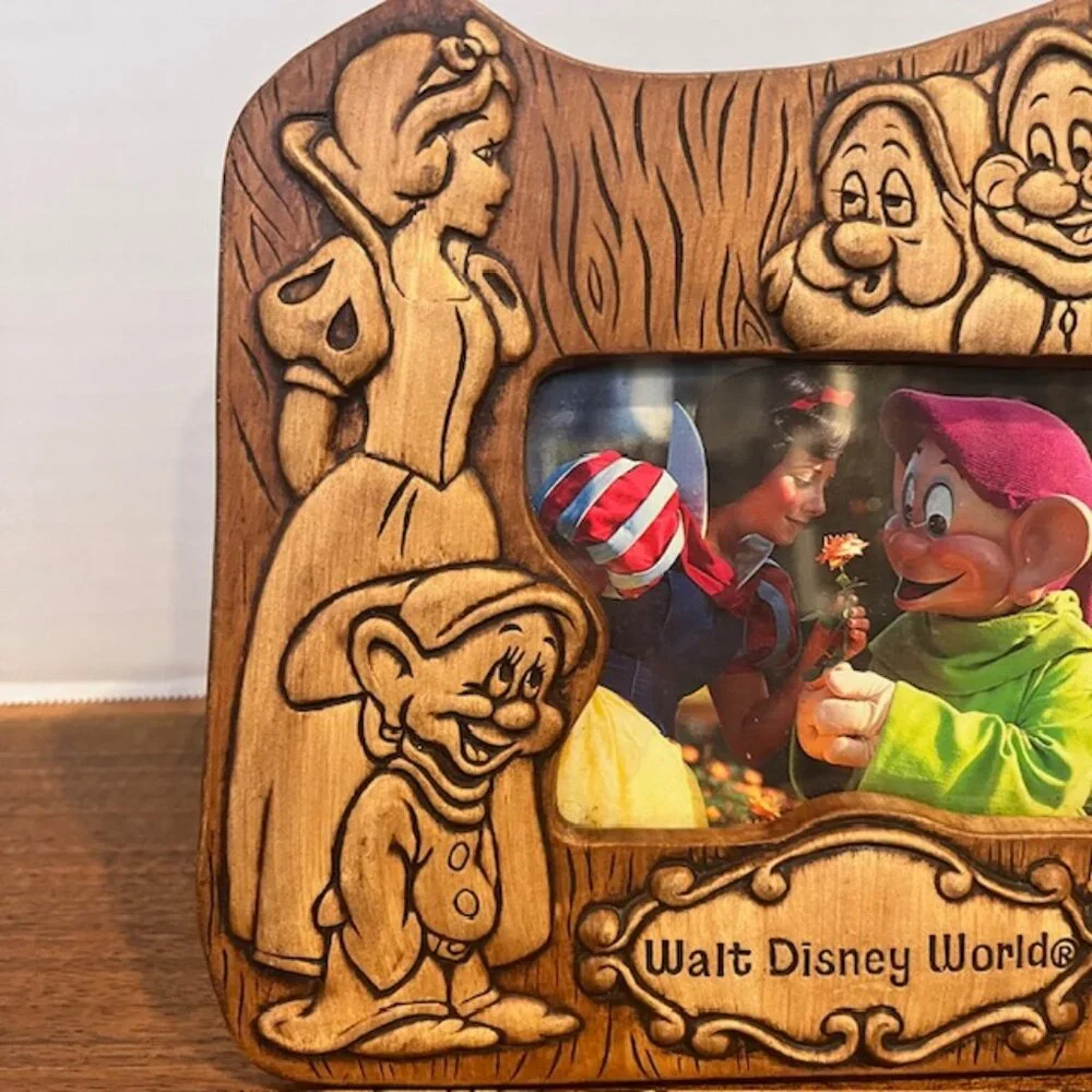 1970s Walt Disney World Snow White & the Seven Dwarfs Wood Look Picture Frame